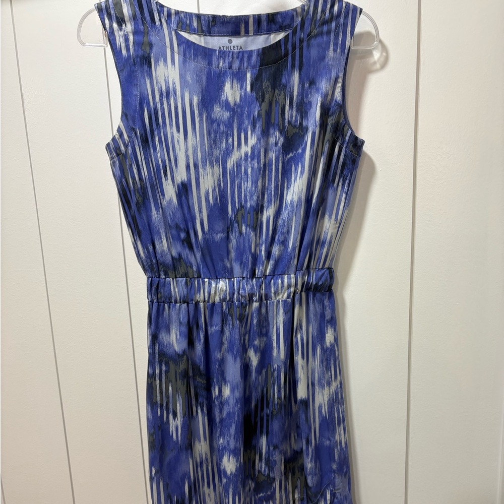 Athleta Women's Sleeveless Dress Gathered Waist Wailea Astra Blue Size 2 EUC